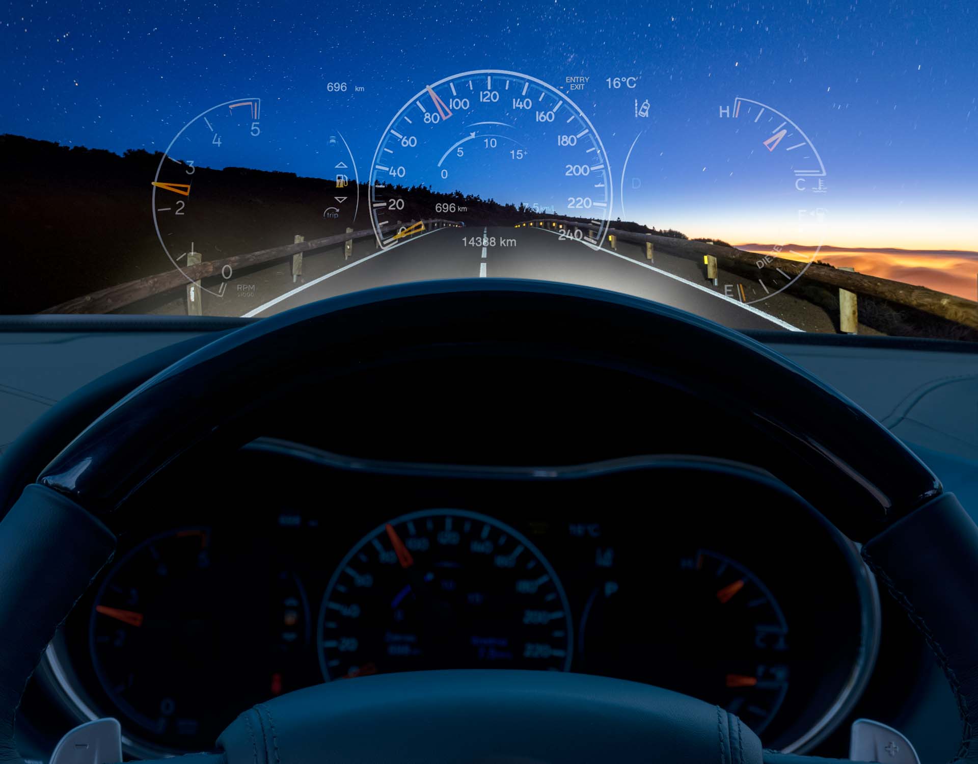 Thin-film technology is utilised in HUDs for displaying vehicle data on the windshield.